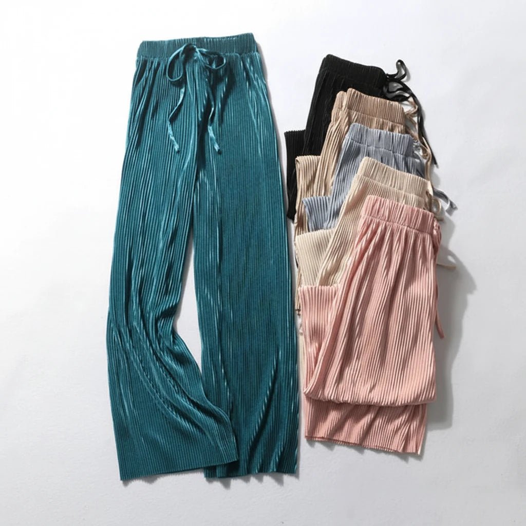 Pantaloni Plissé a Gamba Larga Eleganti - Rosboutiquechic