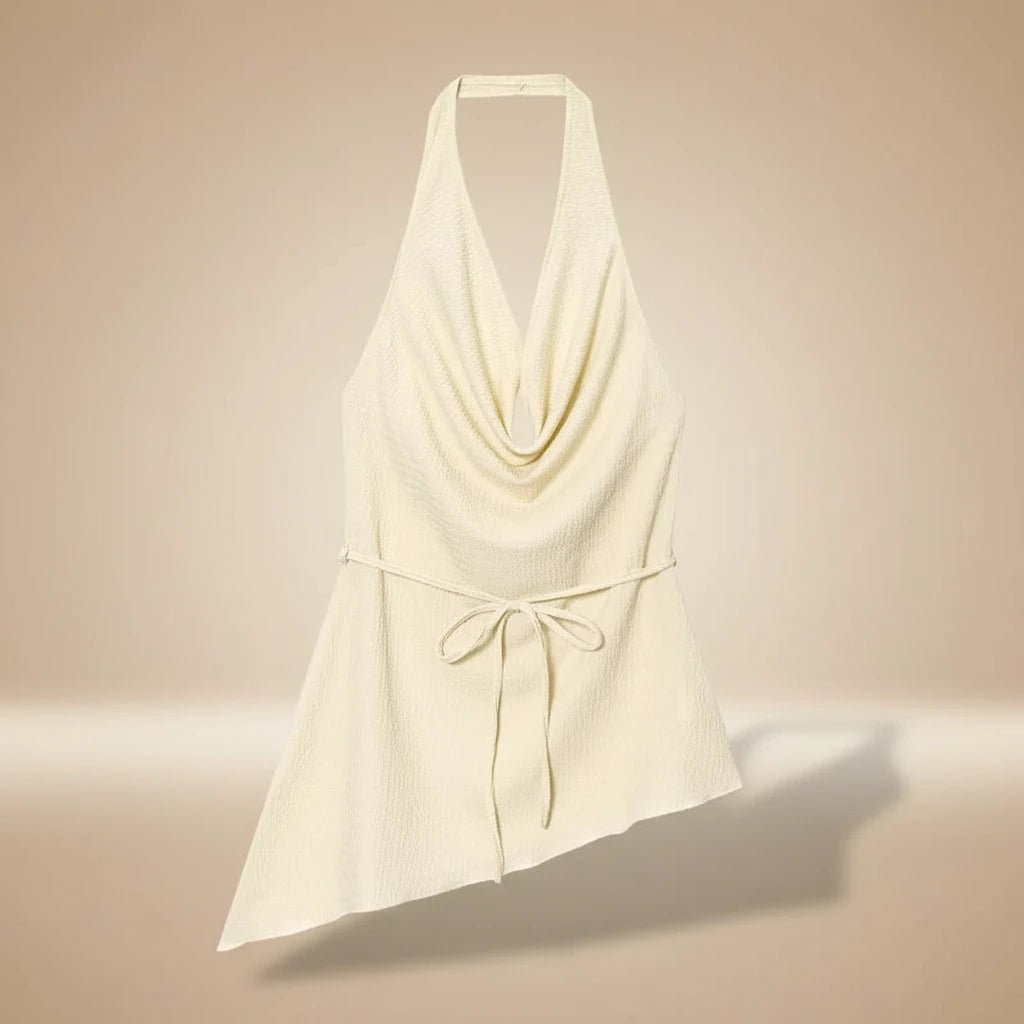 Set Coordinato Champagne: Top Halter Drappeggiato e Pantaloni Wide Leg - Rosboutiquechic