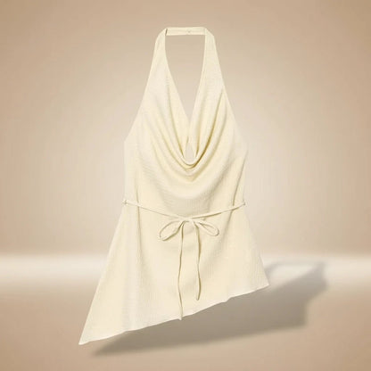 Set Coordinato Champagne: Top Halter Drappeggiato e Pantaloni Wide Leg - Rosboutiquechic
