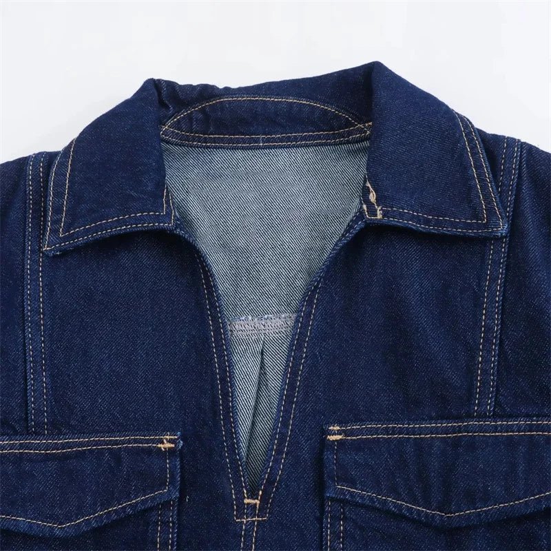 Set Coordinato Denim Donna: Camicia Crop e Minigonna Blu - Rosboutiquechic