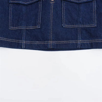 Set Coordinato Denim Donna: Camicia Crop e Minigonna Blu - Rosboutiquechic