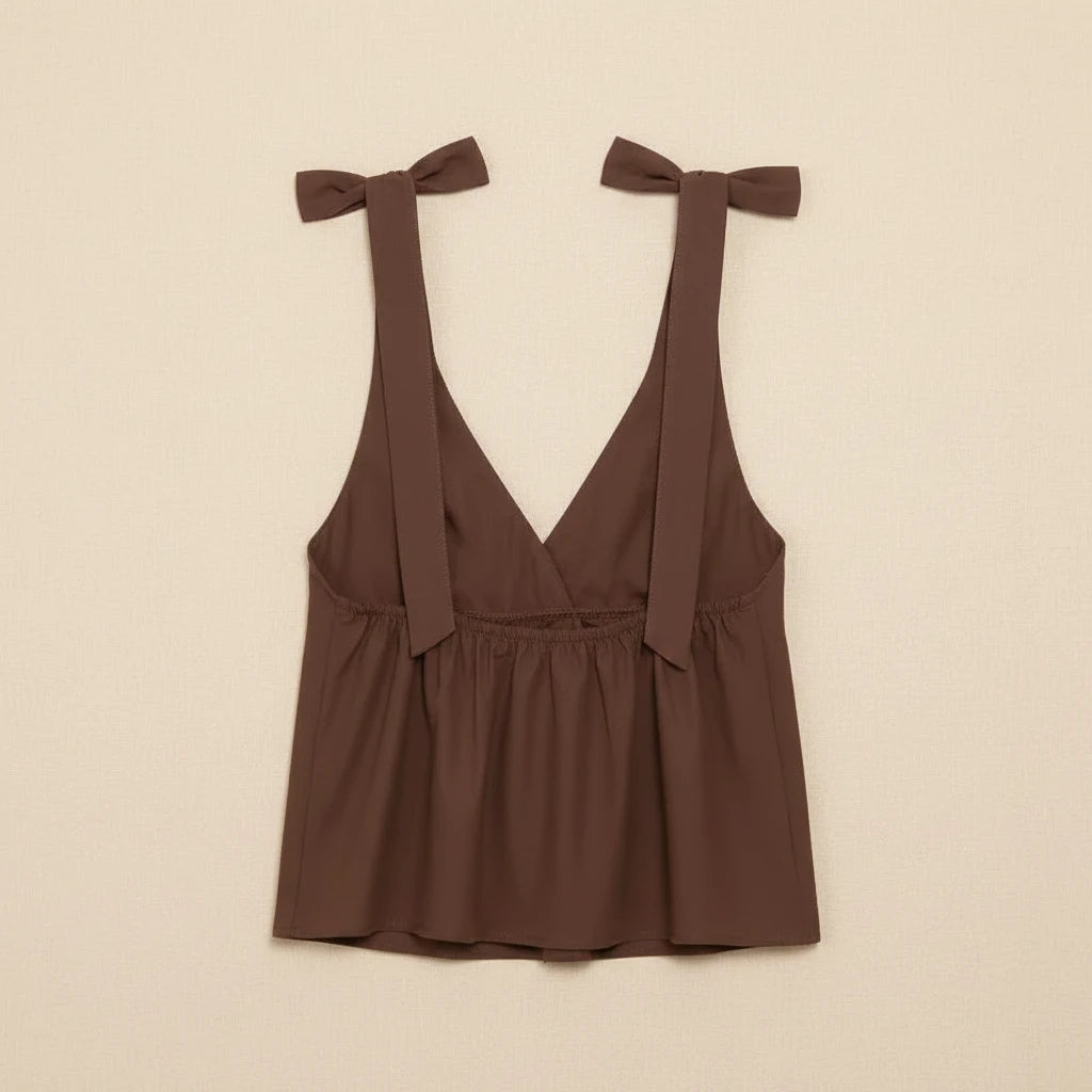 Set Coordinato Estivo in Lino: Top con Spalline a Fiocco e Pantaloncini - Rosboutiquechic
