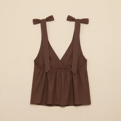 Set Coordinato Estivo in Lino: Top con Spalline a Fiocco e Pantaloncini - Rosboutiquechic