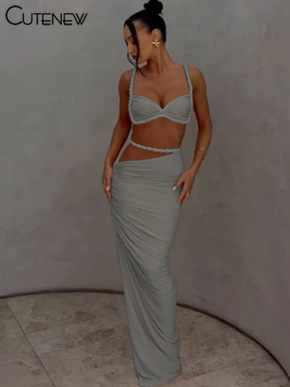 Set Coordinato Top a Bustino e Gonna Lunga Cut - Out - Rosboutiquechic