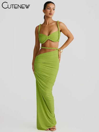 Set Coordinato Top a Bustino e Gonna Lunga Cut - Out - Rosboutiquechic