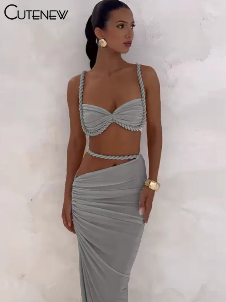 Set Coordinato Top a Bustino e Gonna Lunga Cut - Out - Rosboutiquechic