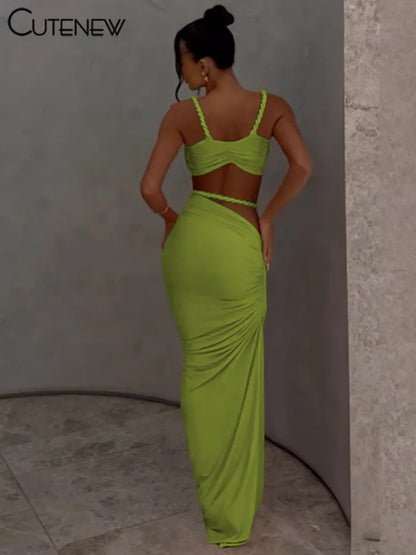 Set Coordinato Top a Bustino e Gonna Lunga Cut - Out - Rosboutiquechic