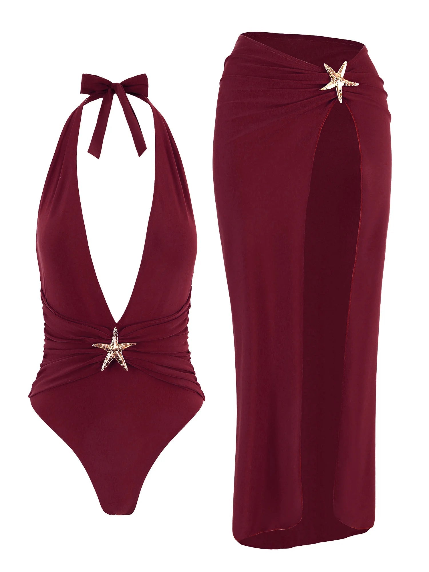 Set Luxury "Starfish": Costume Intero Scollo a V + Gonna Coordinata - Rosboutiquechic