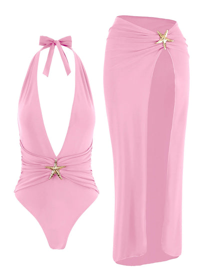 Set Luxury "Starfish": Costume Intero Scollo a V + Gonna Coordinata - Rosboutiquechic