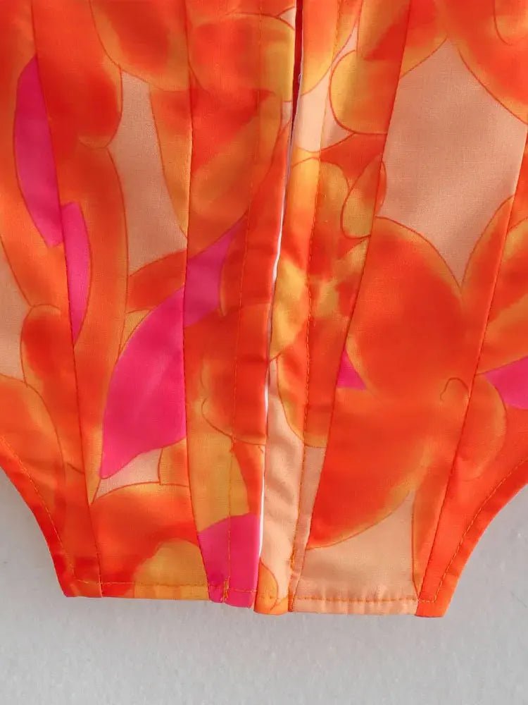 Top Bustier e Minigonna a Portafoglio con Stampa Astratta - Rosboutiquechic