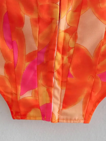 Top Bustier e Minigonna a Portafoglio con Stampa Astratta - Rosboutiquechic