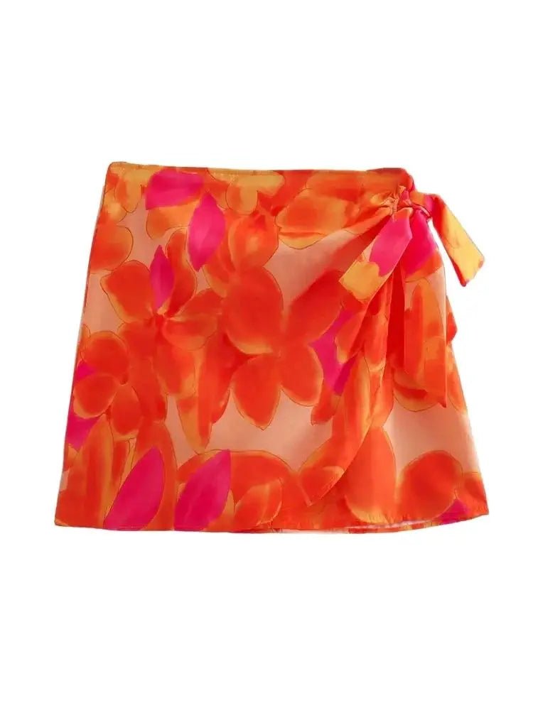 Top Bustier e Minigonna a Portafoglio con Stampa Astratta - Rosboutiquechic
