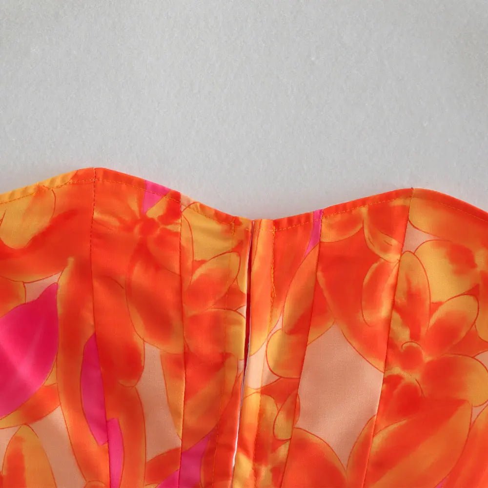 Top Bustier e Minigonna a Portafoglio con Stampa Astratta - Rosboutiquechic