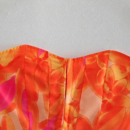 Top Bustier e Minigonna a Portafoglio con Stampa Astratta - Rosboutiquechic