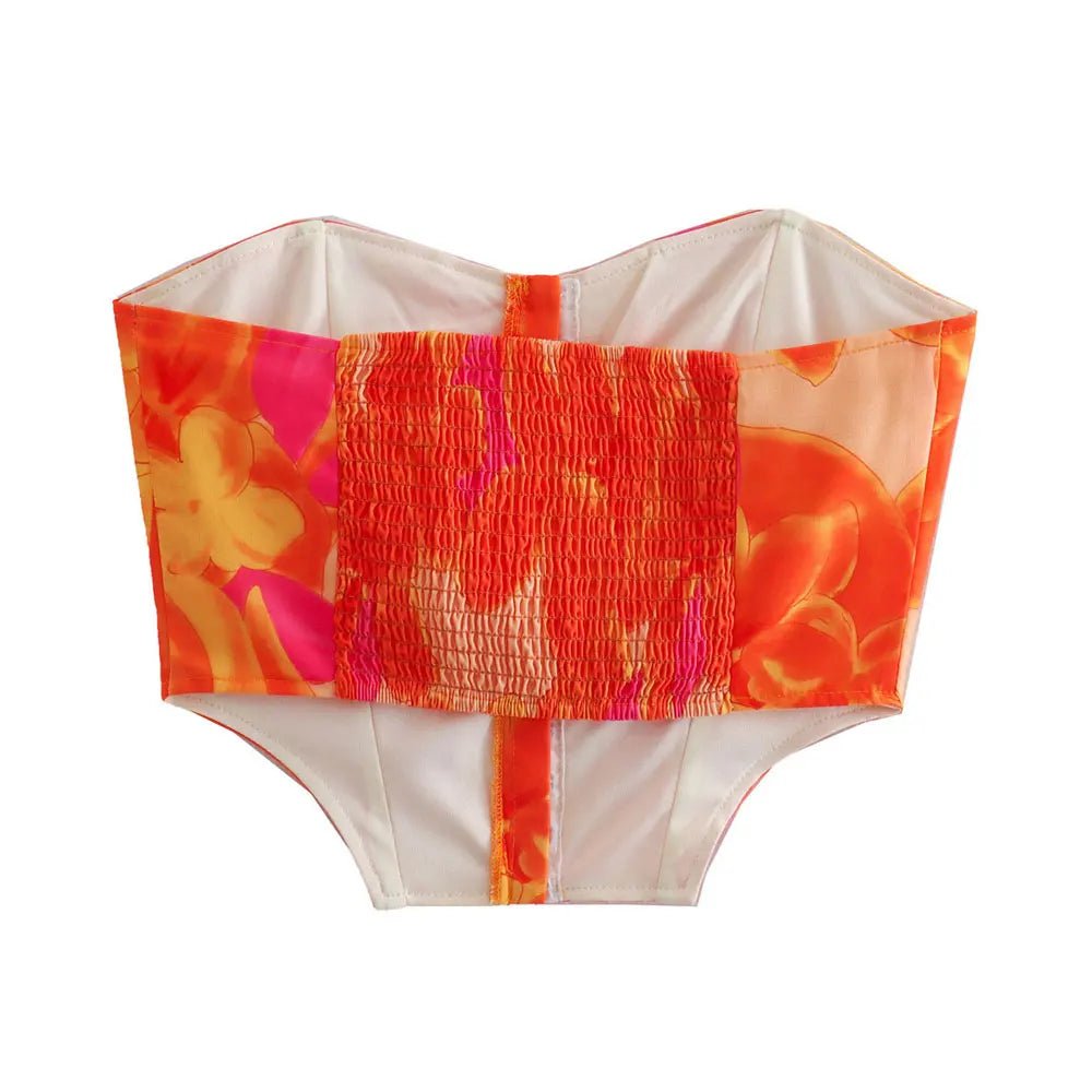 Top Bustier e Minigonna a Portafoglio con Stampa Astratta - Rosboutiquechic