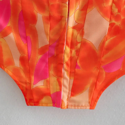Top Bustier e Minigonna a Portafoglio con Stampa Astratta - Rosboutiquechic