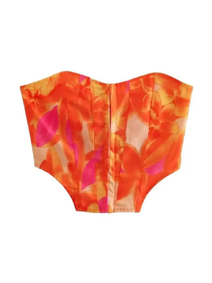 Top Bustier e Minigonna a Portafoglio con Stampa Astratta - Rosboutiquechic