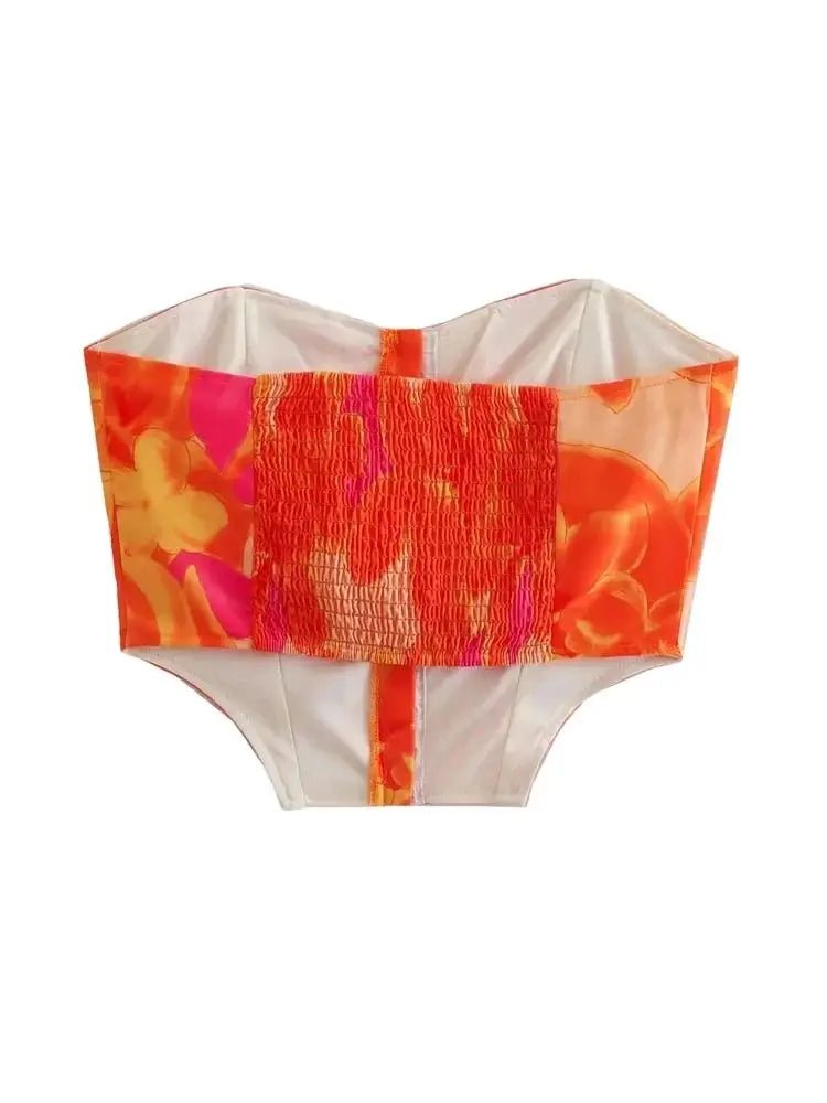 Top Bustier e Minigonna a Portafoglio con Stampa Astratta - Rosboutiquechic