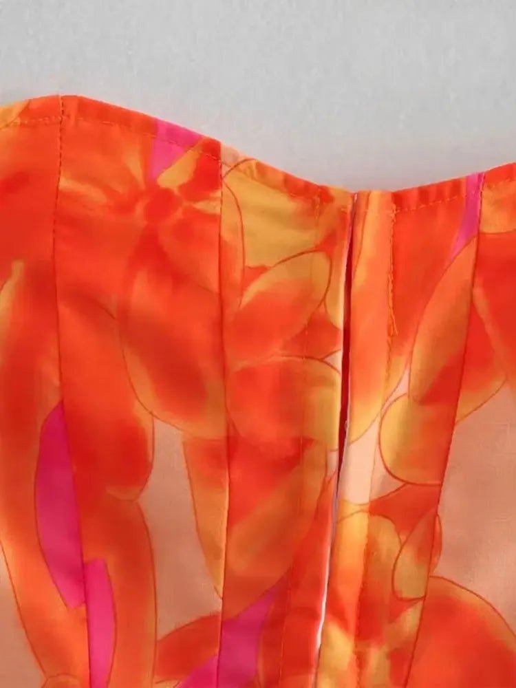 Top Bustier e Minigonna a Portafoglio con Stampa Astratta - Rosboutiquechic