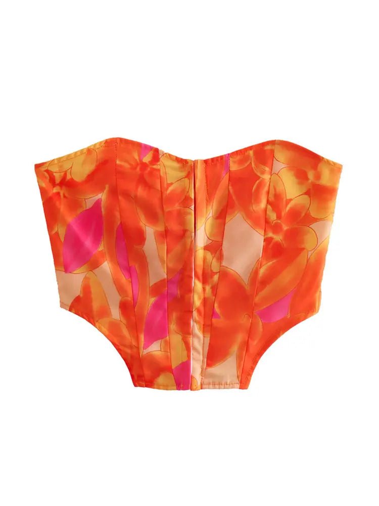 Top Bustier e Minigonna a Portafoglio con Stampa Astratta - Rosboutiquechic