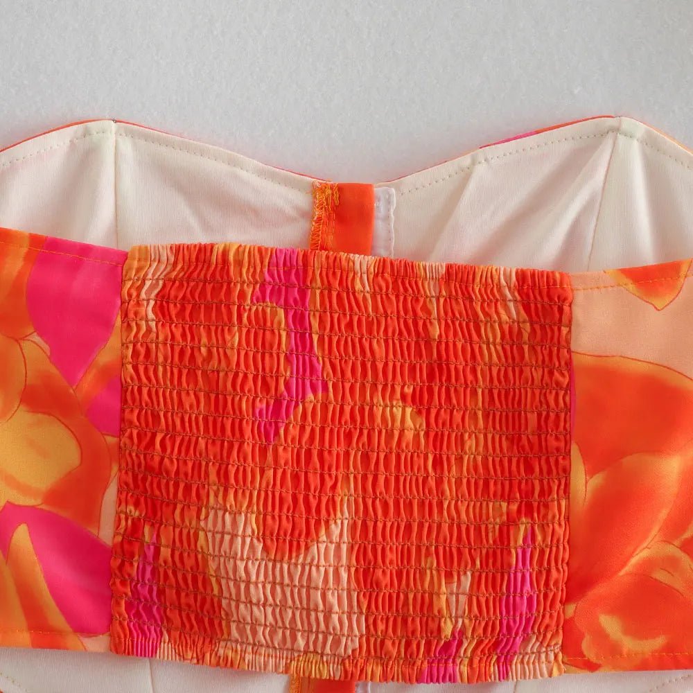 Top Bustier e Minigonna a Portafoglio con Stampa Astratta - Rosboutiquechic