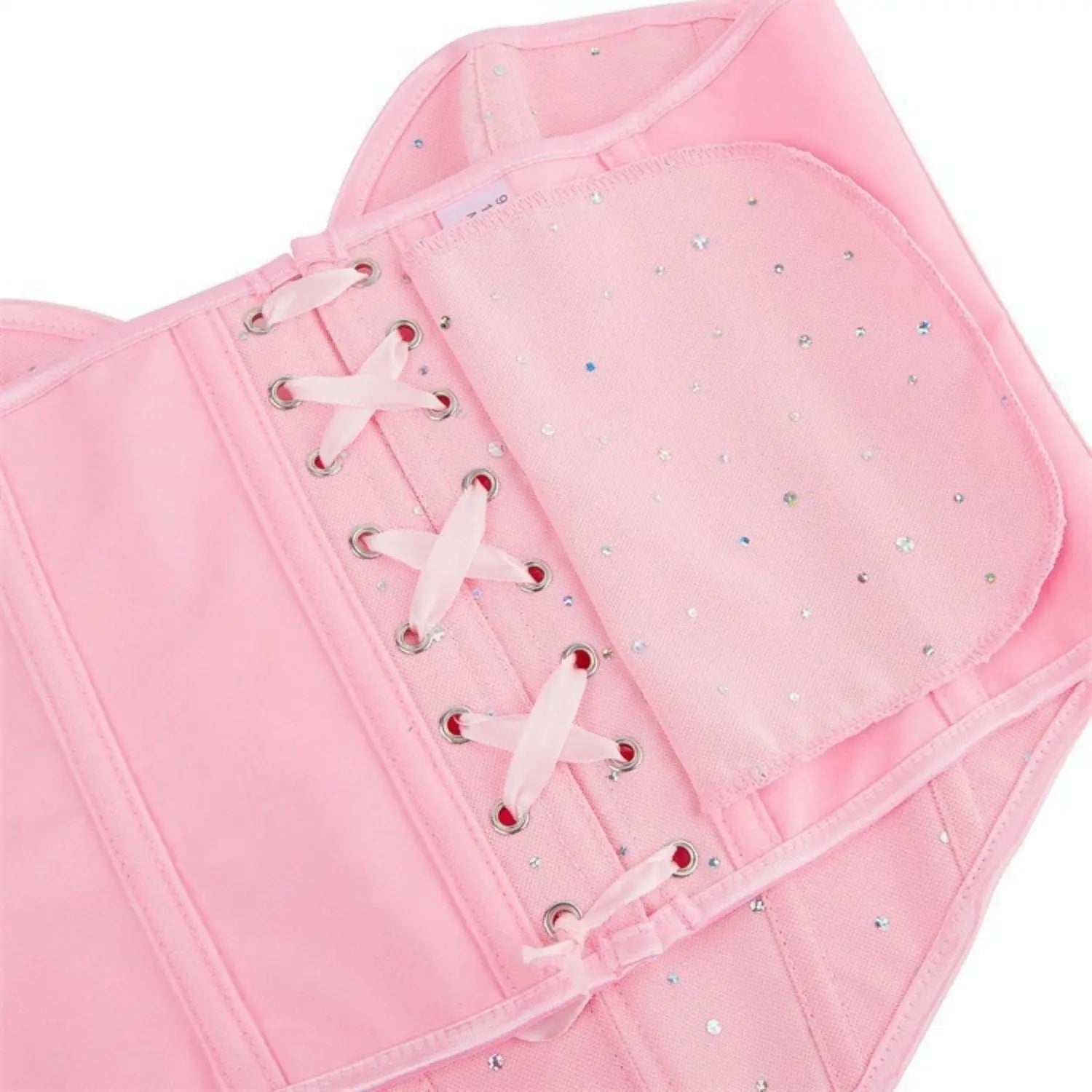 Top Corsetto Rosa Glitter con Scollo a Cuore e Stringhe Posteriori - Rosboutiquechic