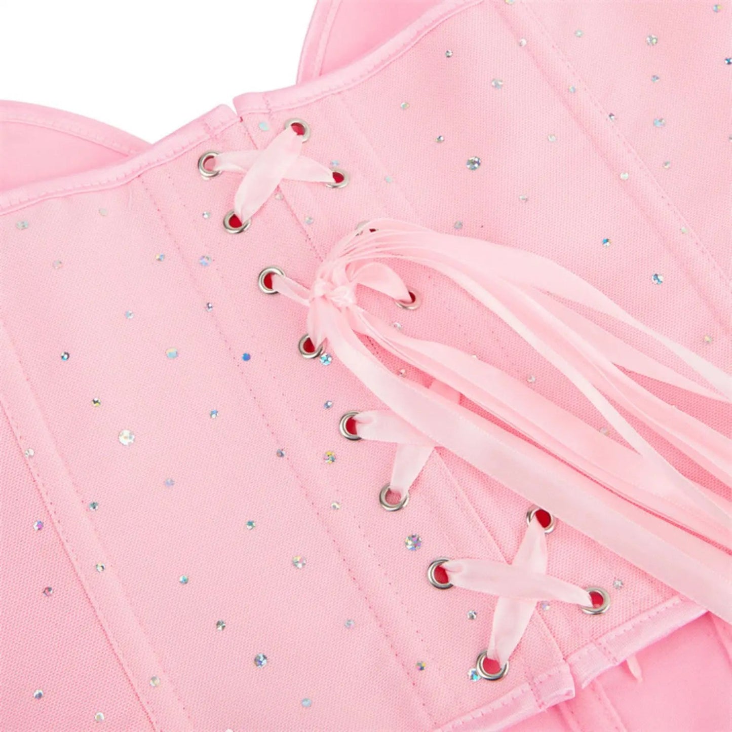 Top Corsetto Rosa Glitter con Scollo a Cuore e Stringhe Posteriori - Rosboutiquechic