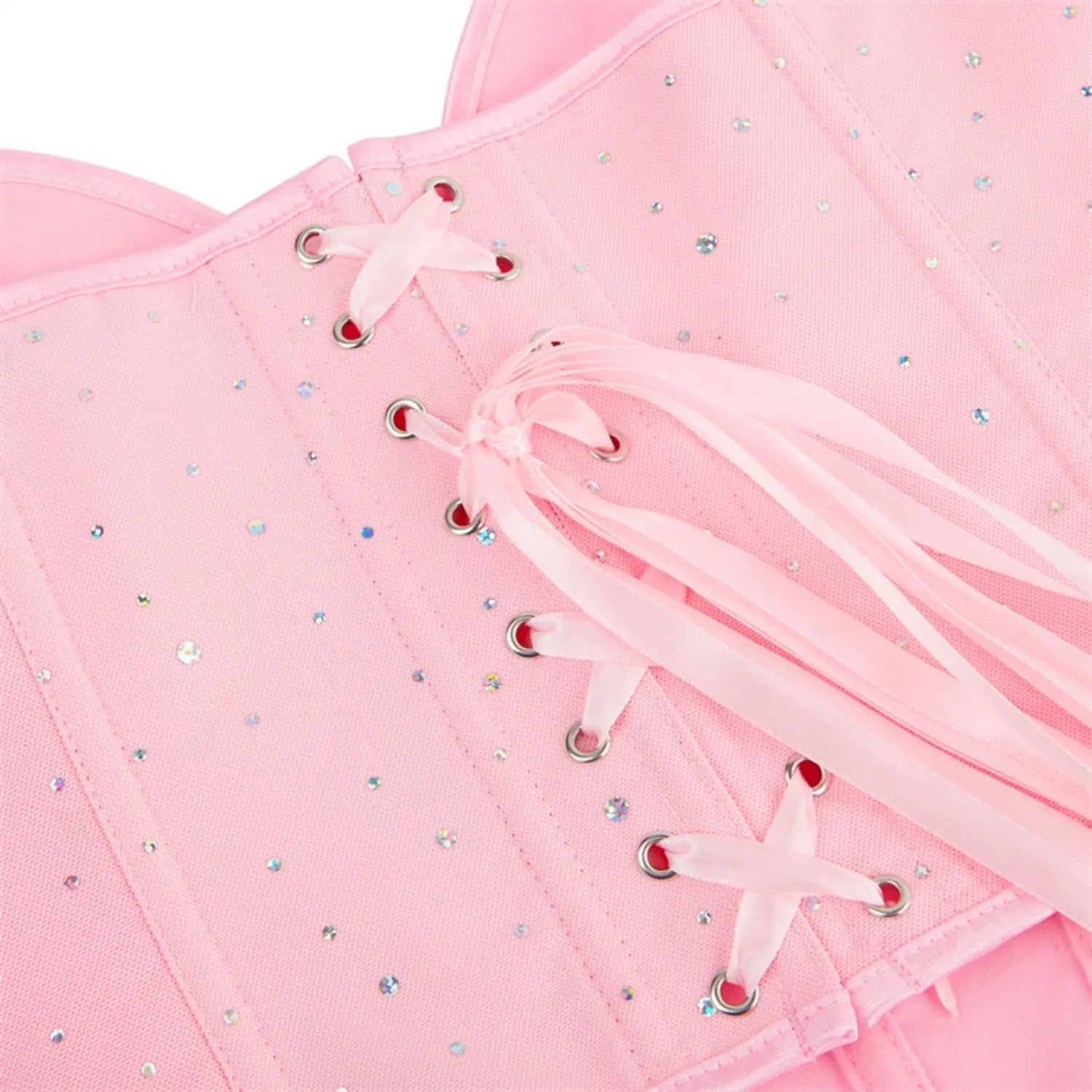 Top Corsetto Rosa Glitter con Scollo a Cuore e Stringhe Posteriori - Rosboutiquechic