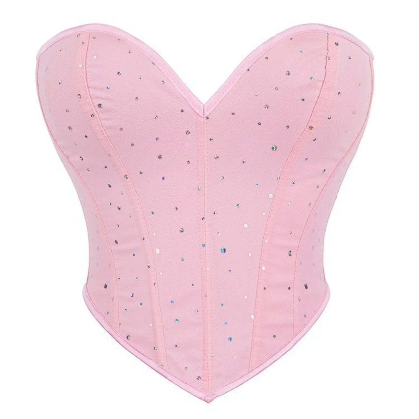 Top Corsetto Rosa Glitter con Scollo a Cuore e Stringhe Posteriori - Rosboutiquechic