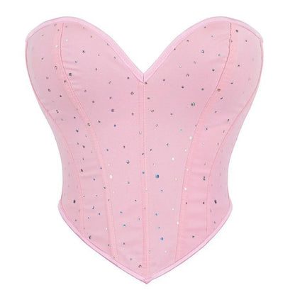 Top Corsetto Rosa Glitter con Scollo a Cuore e Stringhe Posteriori - Rosboutiquechic