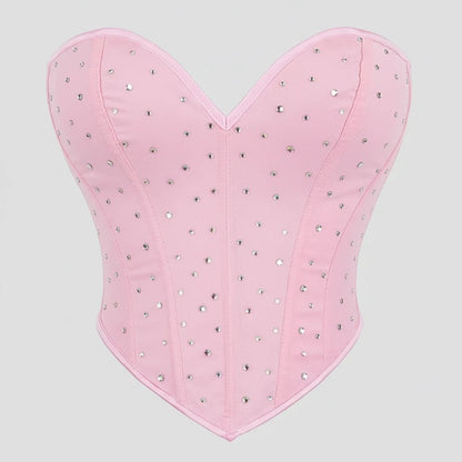 Top Corsetto Rosa Glitter con Scollo a Cuore e Stringhe Posteriori - Rosboutiquechic