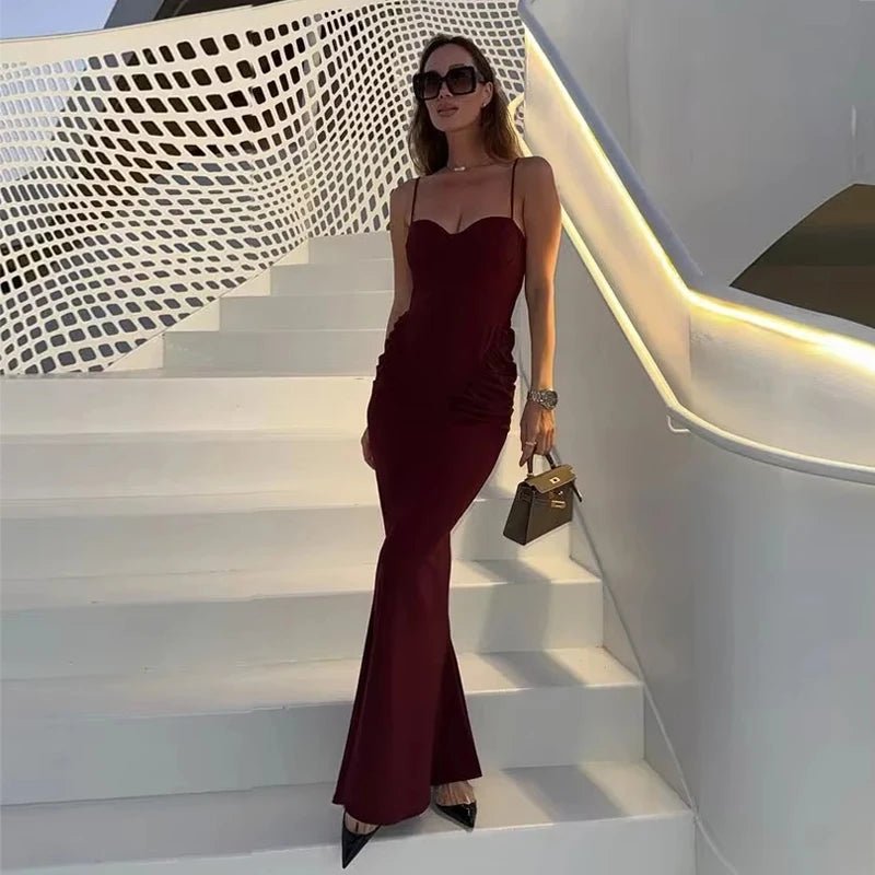 Vestito Lungo alla Caviglia con Schiena Scoperta e Scollo a Cuore - Rosboutiquechic