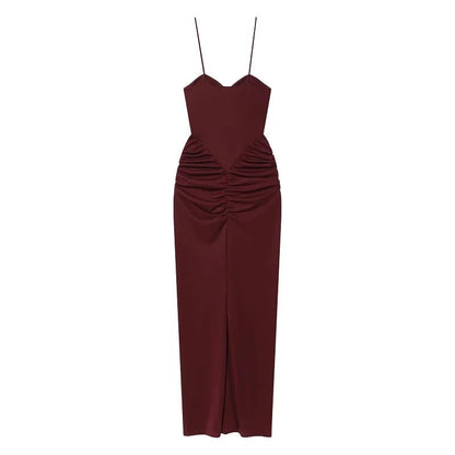 Vestito Lungo alla Caviglia con Schiena Scoperta e Scollo a Cuore - Rosboutiquechic